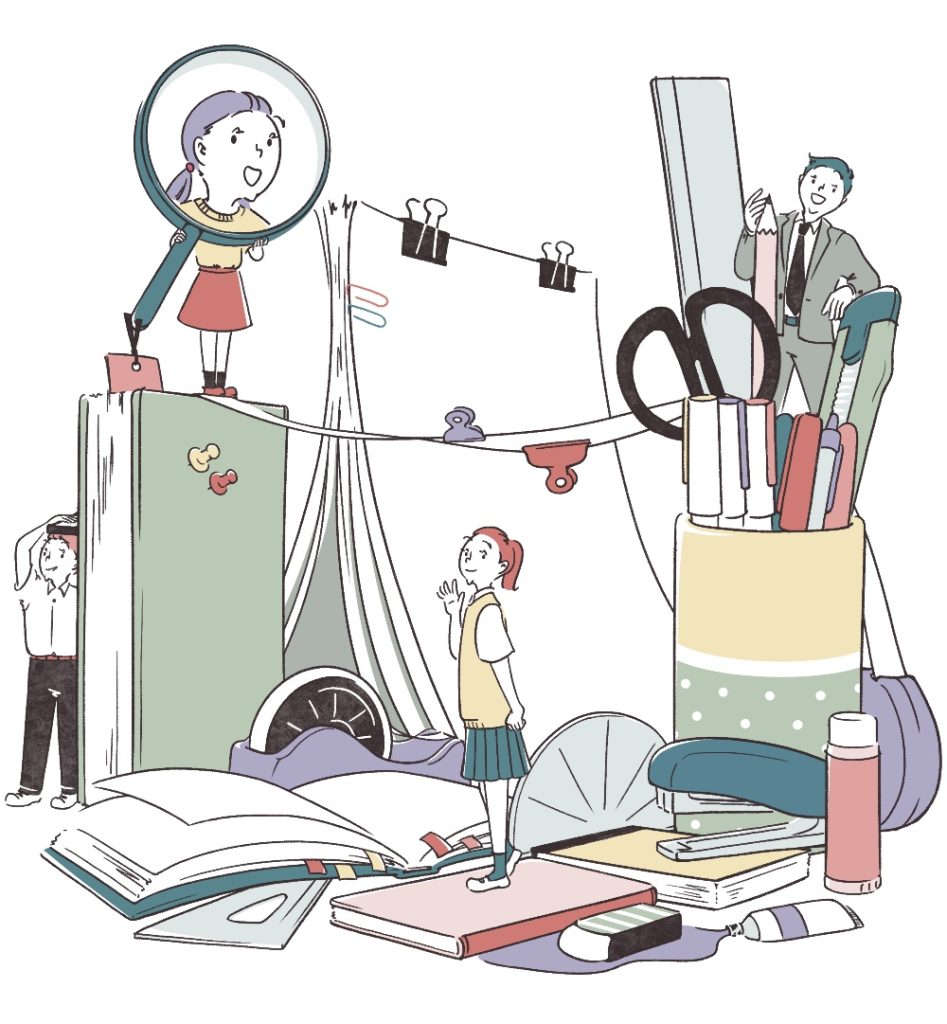 文房具の学生たちのイラスト