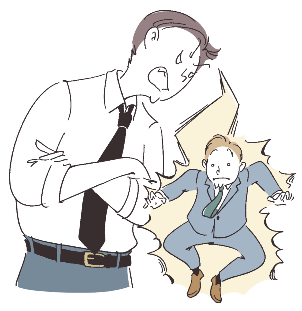 上司が部下に怒鳴る様子を雷に例えたイラスト