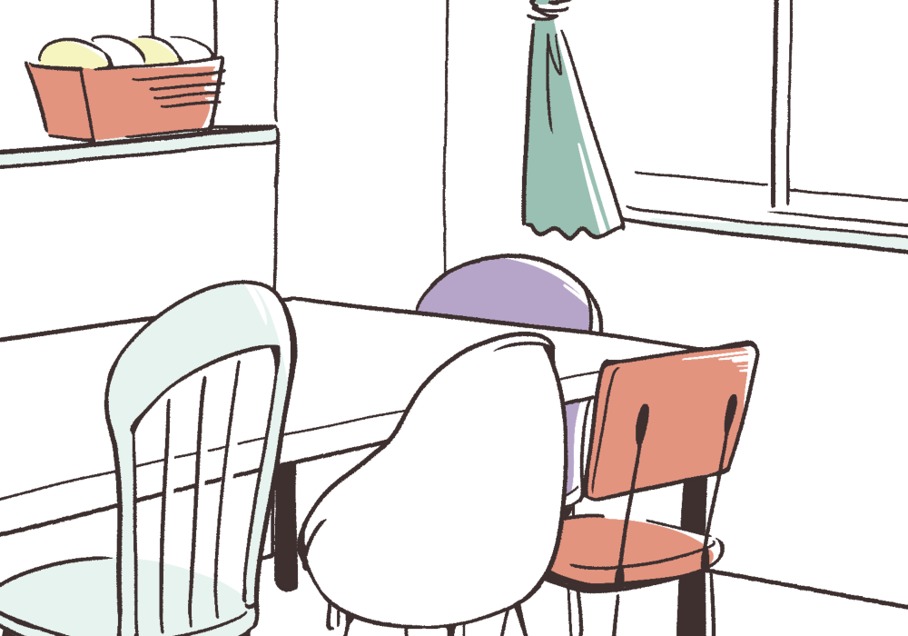カラフルな椅子とダイニングテーブルのイラスト