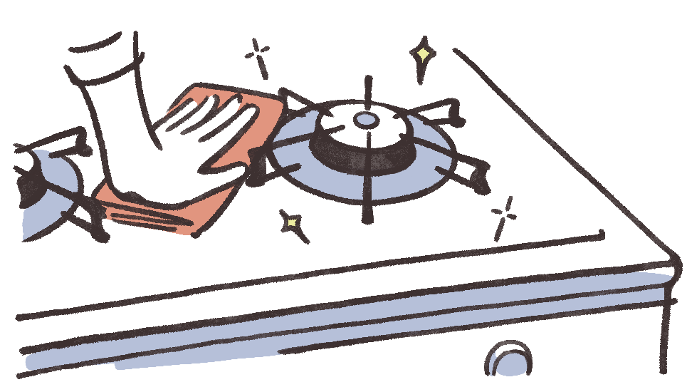 コンロの代を拭くイラスト