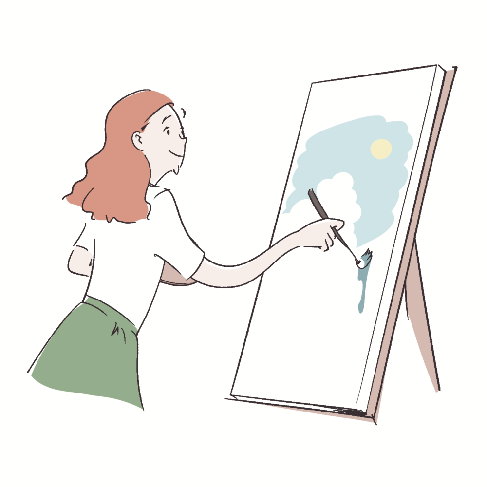絵を描く白人女性のイラスト