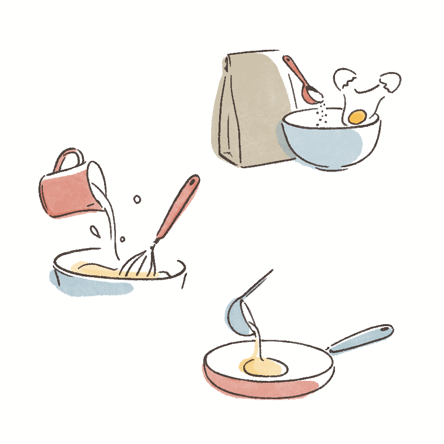 クレープ生地を作るまでの手順のイラスト