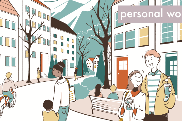 街並みと人のイラスト