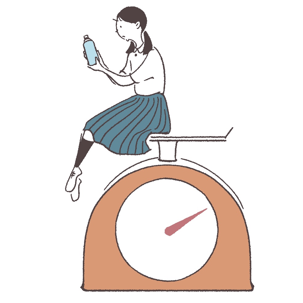 水を飲んだら太ると考えてしまう女の子のイラスト