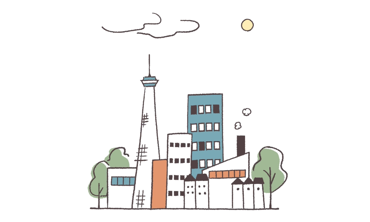 世の中の様子、俯瞰で見た街のイラスト