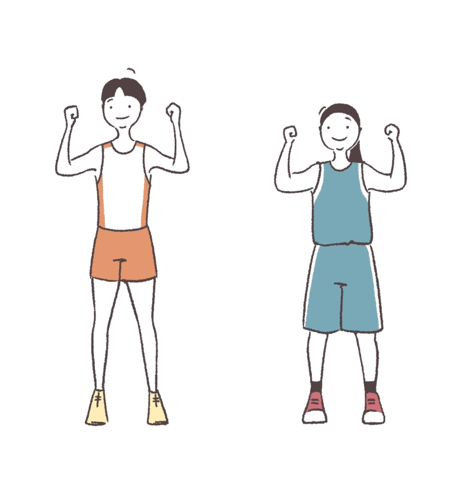 力持ちポーズをするアスリートのイラスト