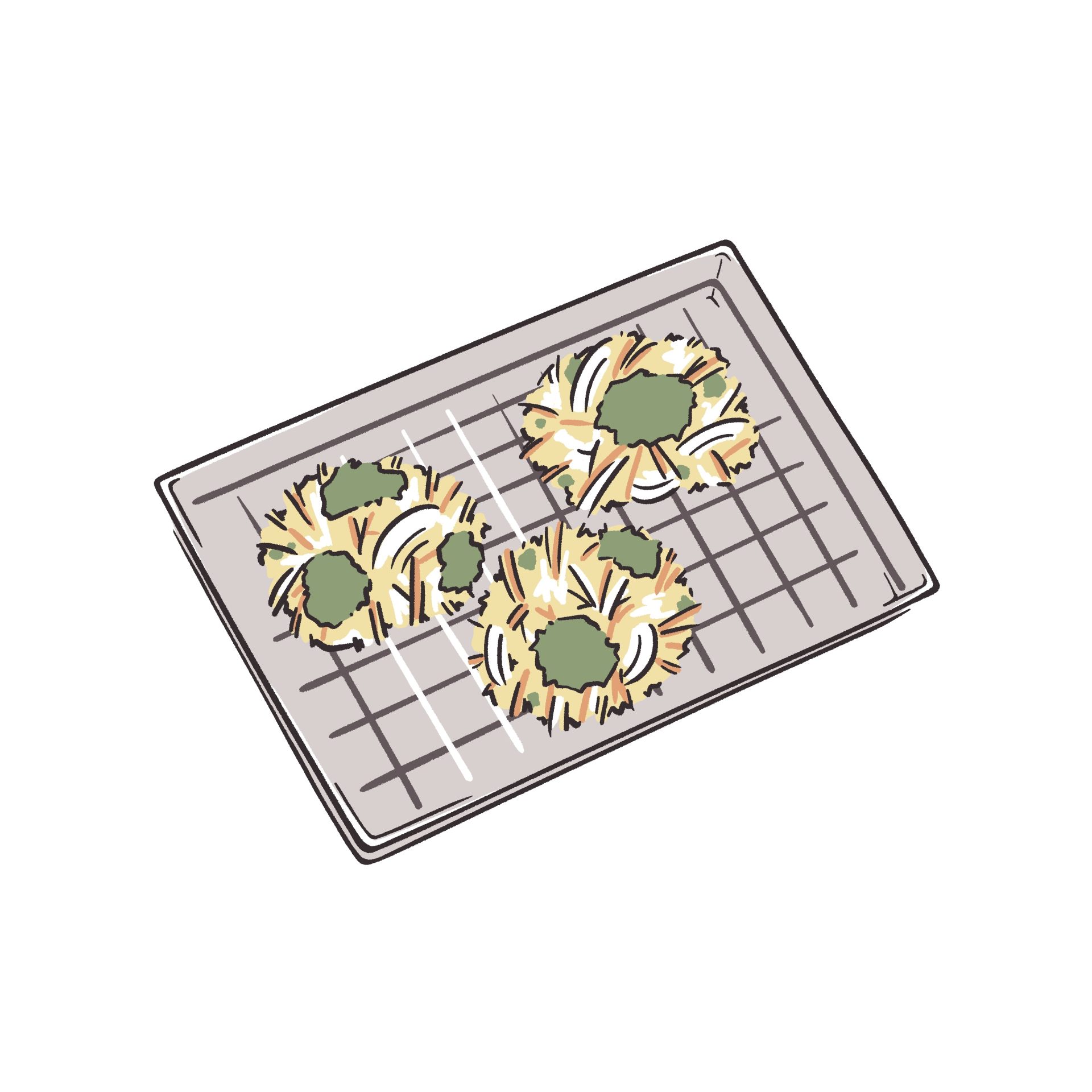 バットに乗ったかき揚げのイラスト