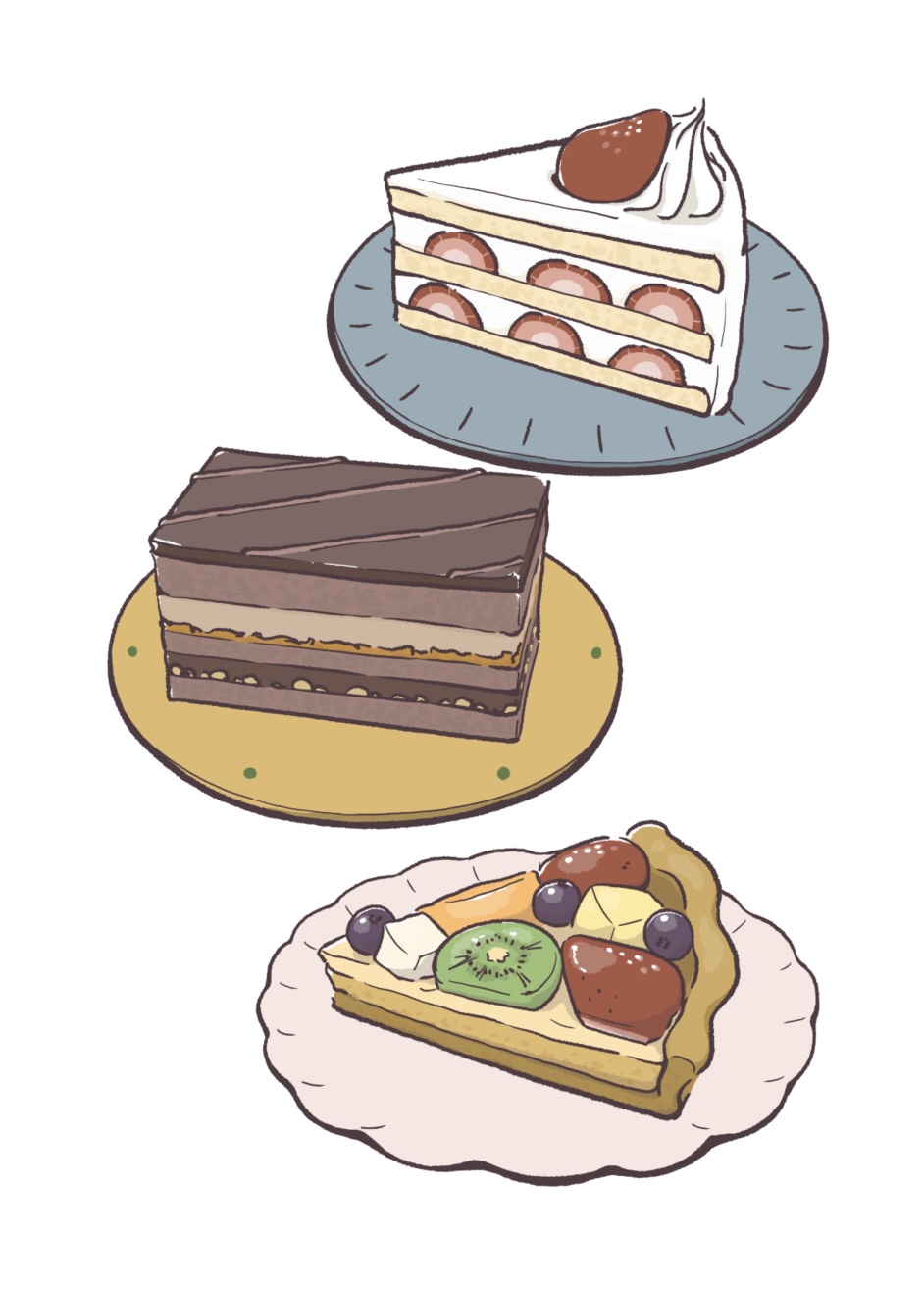 おしゃれなカフェのケーキのイラスト