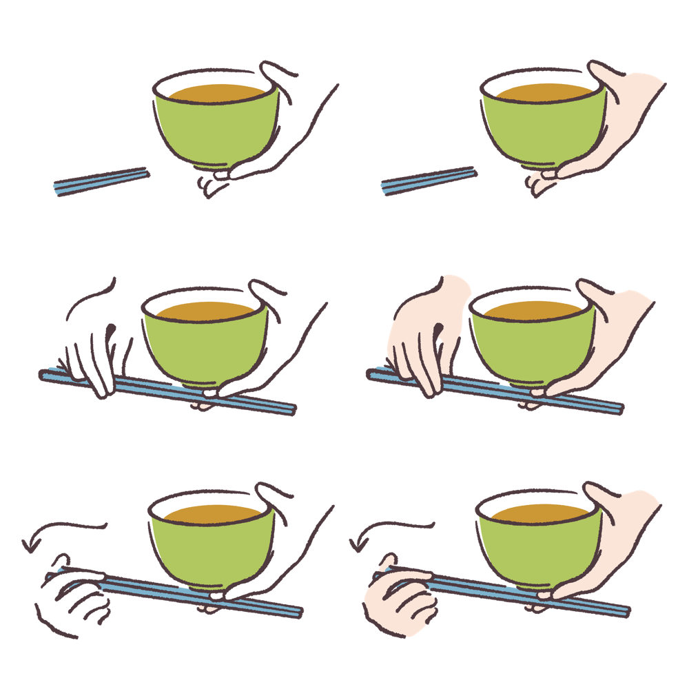 お椀を持ったまま箸を持つ時の作法のイラスト