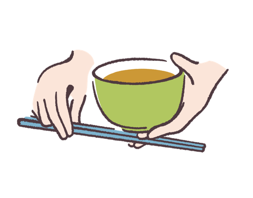 お椀を持ったまま箸を持つ時の作法のイラスト
