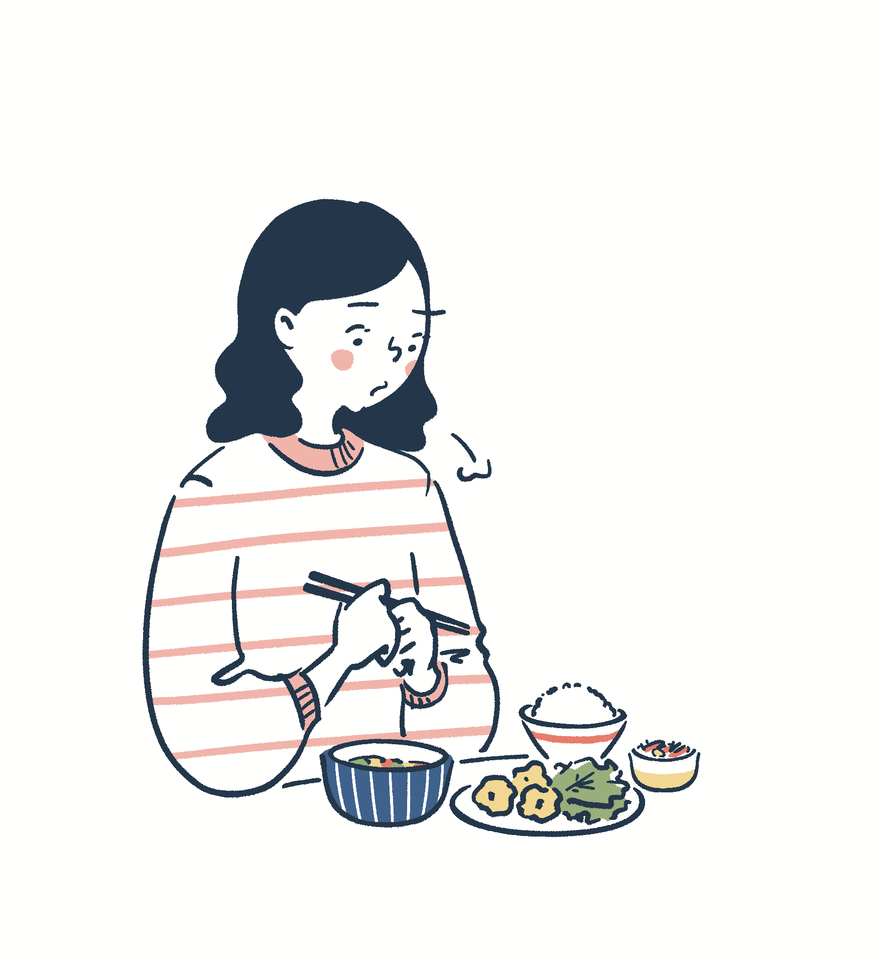 腫瘍のせいでお腹が空かない女性のイラスト