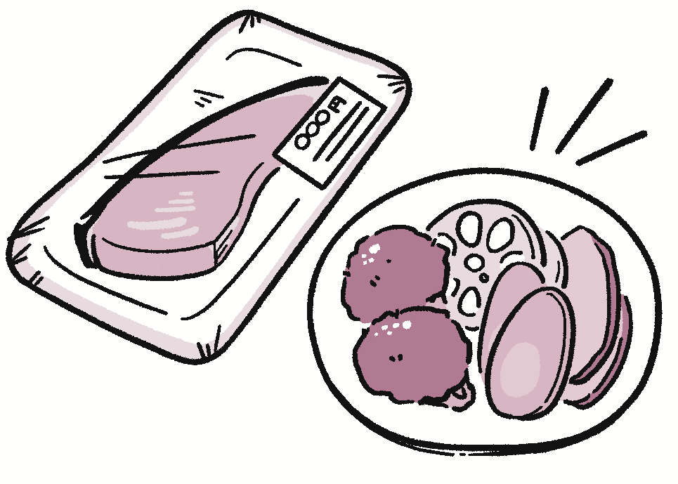 惣菜の焼き魚（鮭）と蒸し野菜のイラスト