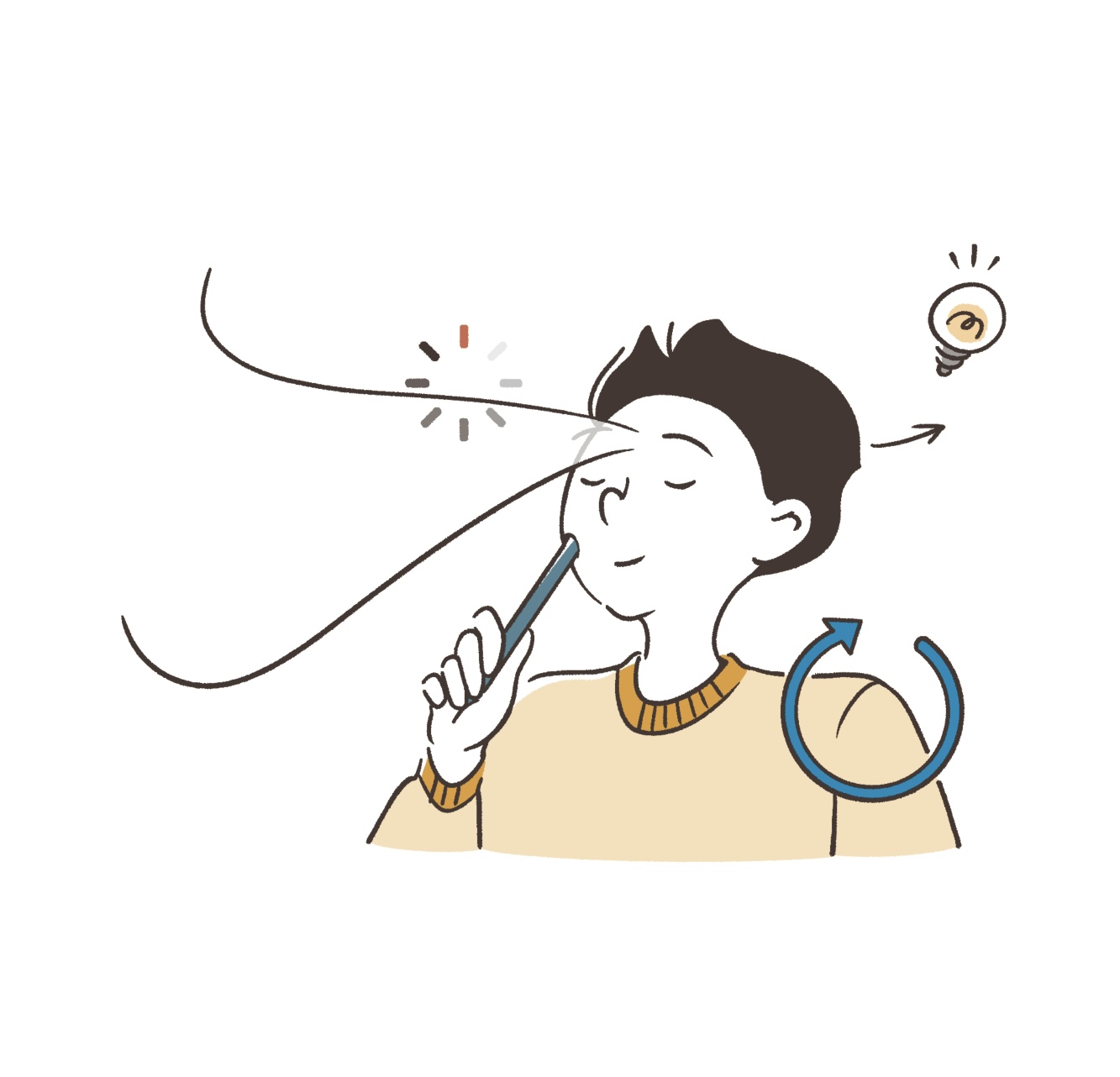 目をつぶって頭の中を再起動する男子高校生のイラスト