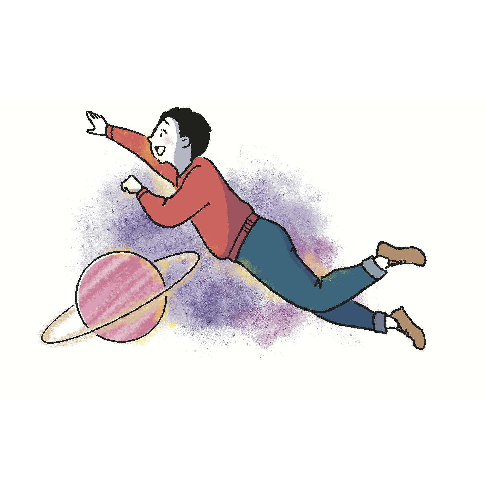 宇宙に浮かぶ小学生の男の子のイラスト