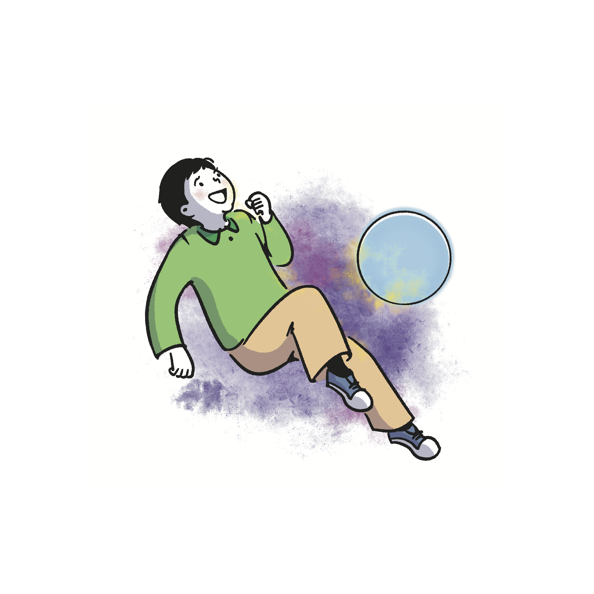 宇宙に浮かぶ小学生の男の子のイラスト
